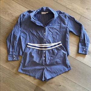 Blue and White Striped Matching PJ Set